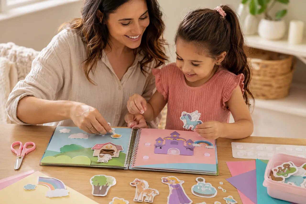 Familia creando actividades imprimibles