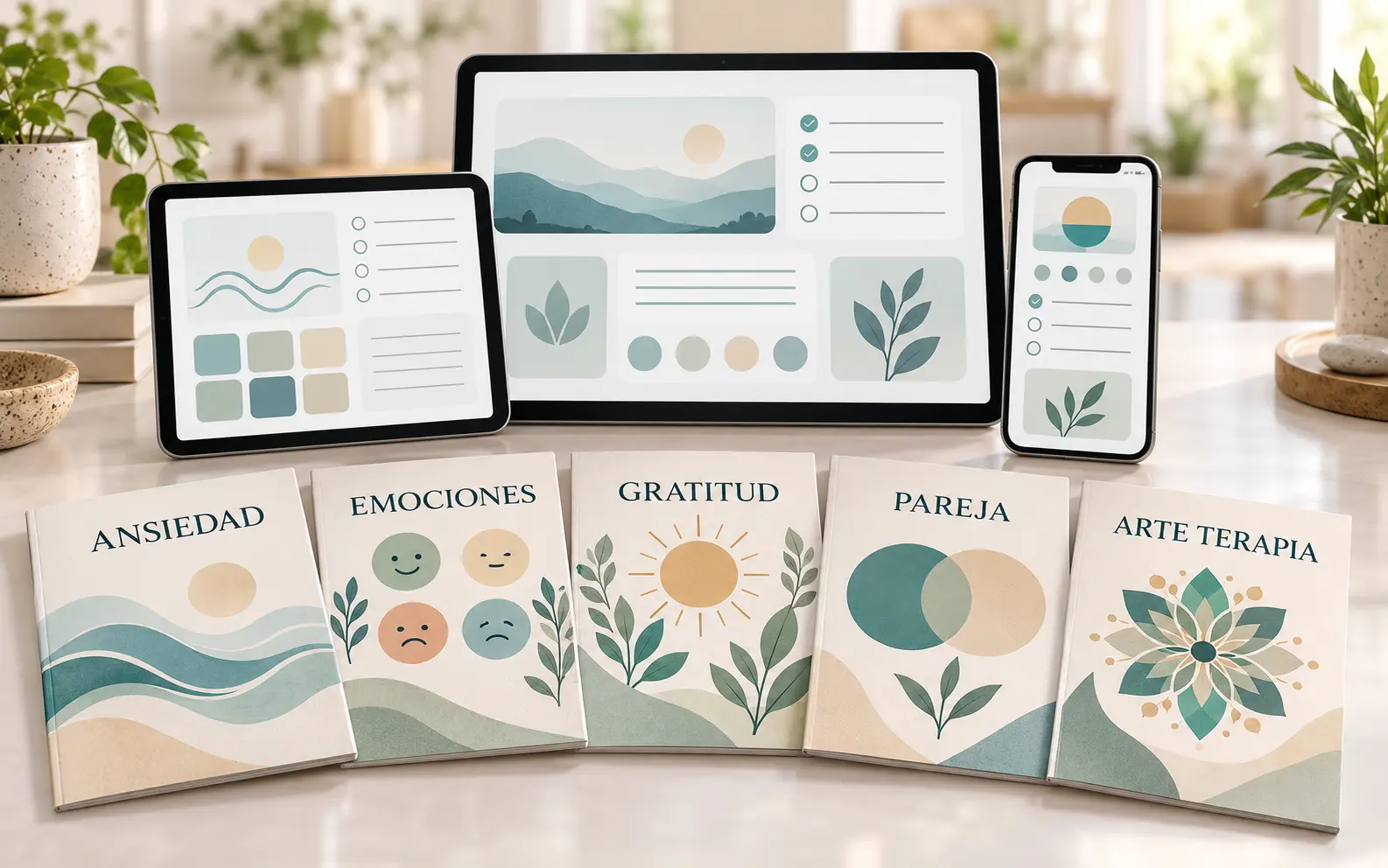 Mockup General Bóveda Bienestar Emocional en iPad y Tablet