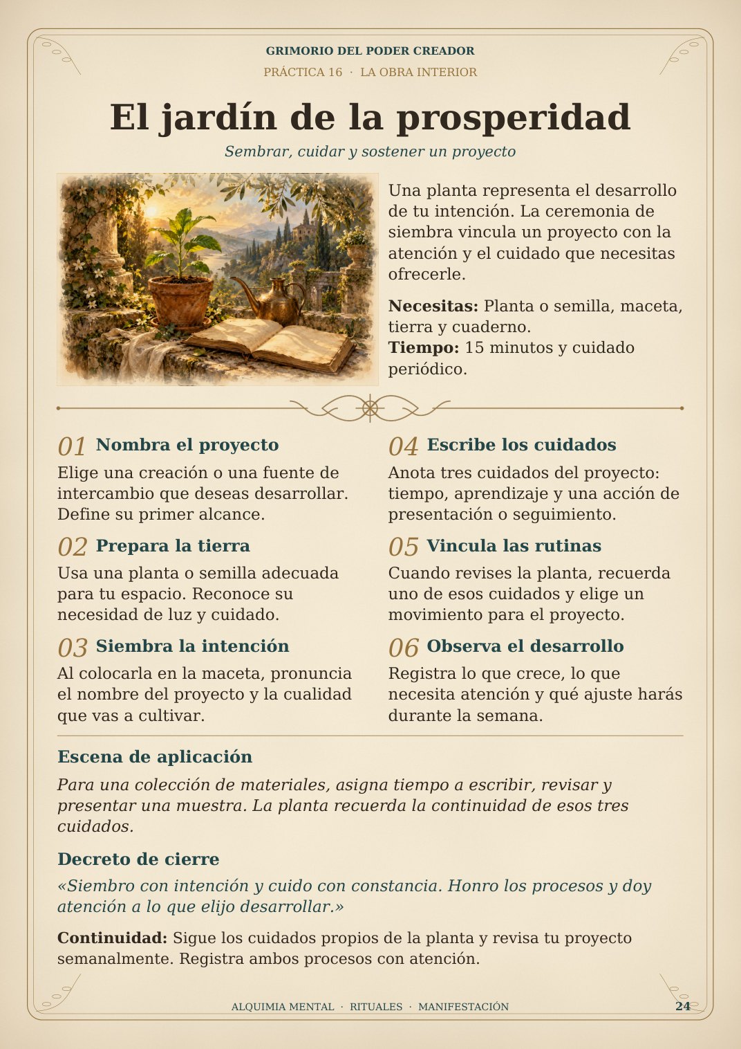 Página real del grimorio: El jardín de la prosperidad