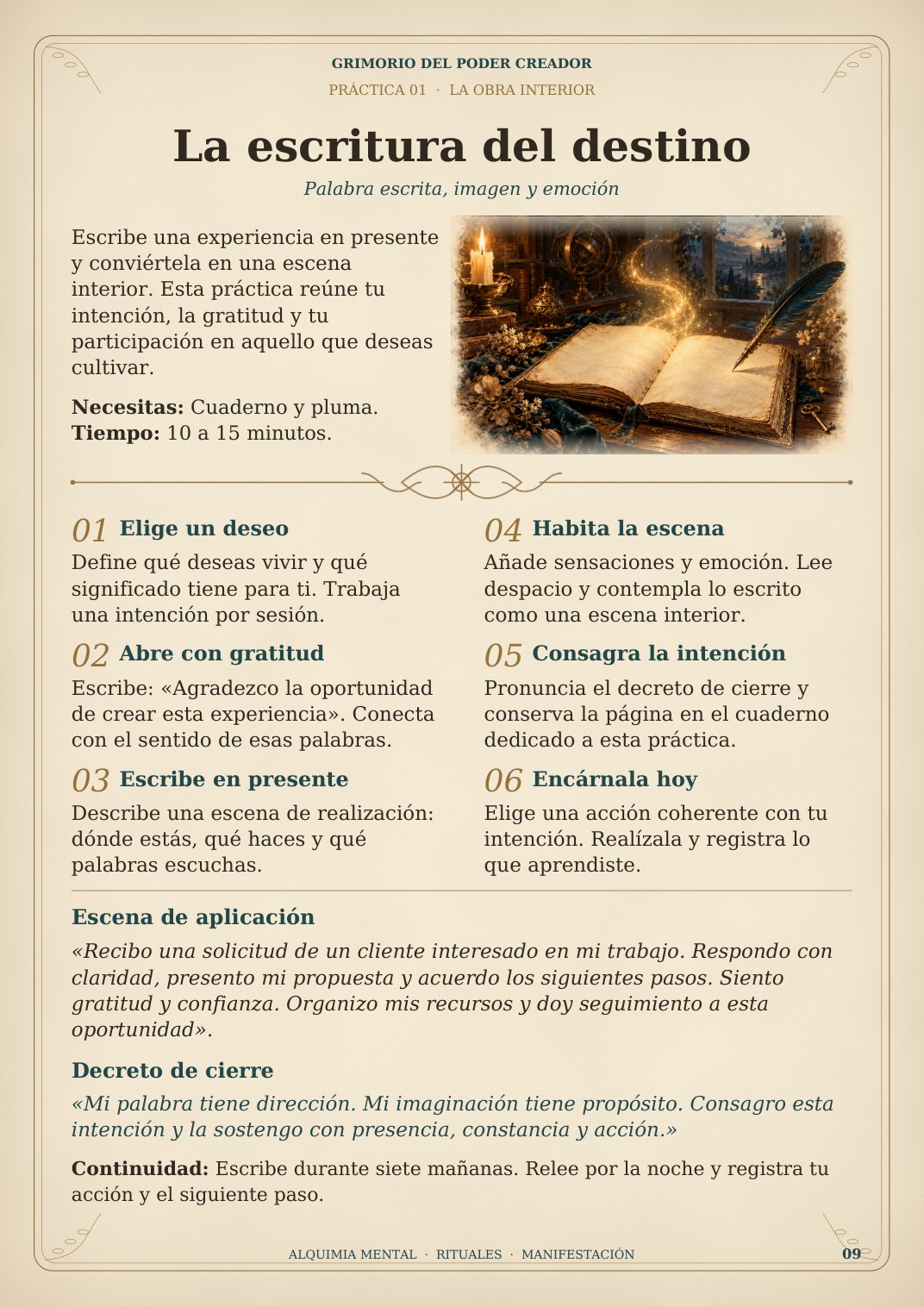Página real del grimorio: La escritura del destino