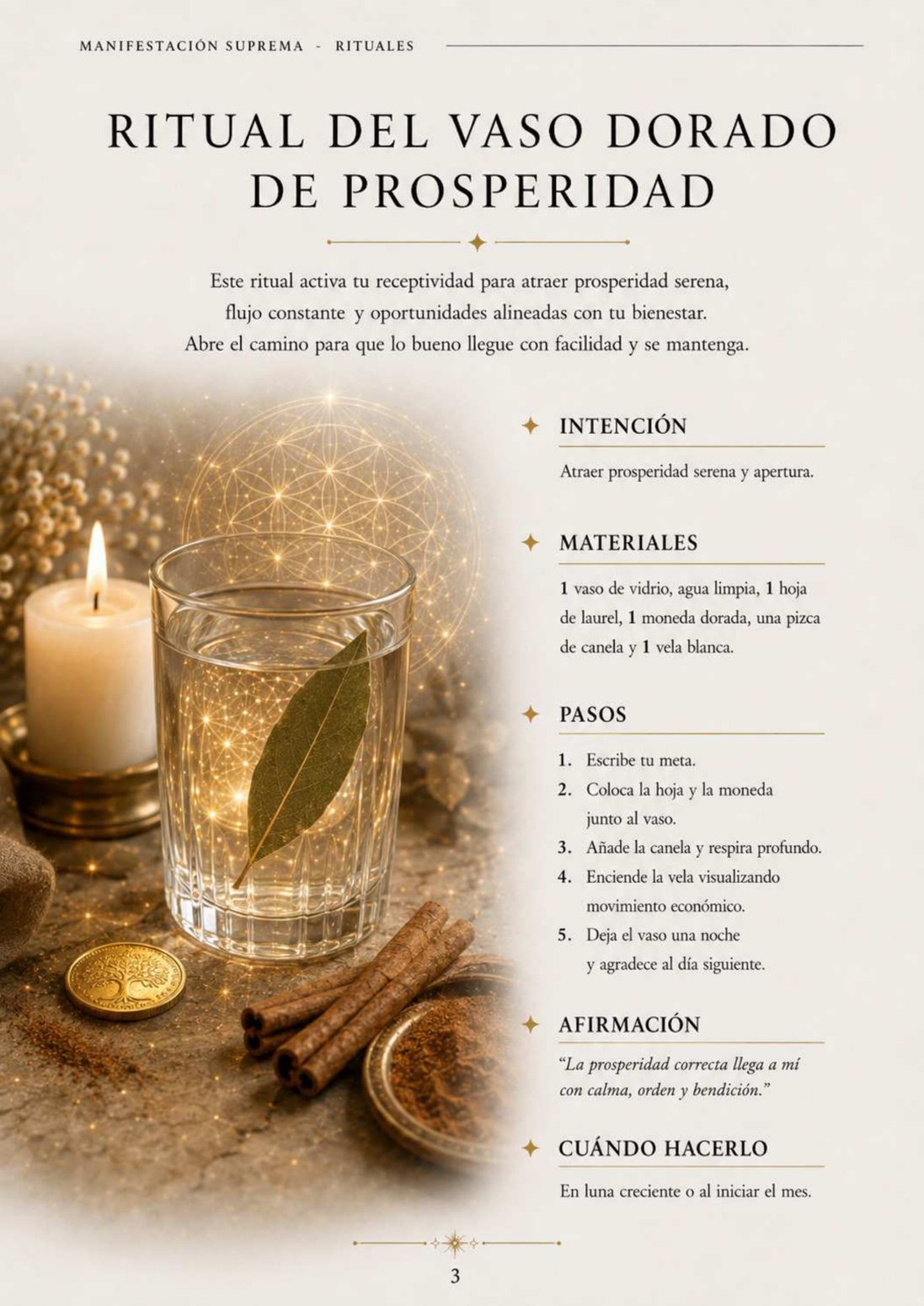 Página real ilustrada: Ritual del vaso dorado de prosperidad
